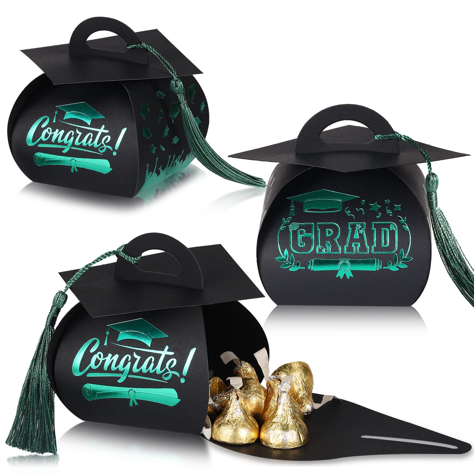 Photo 1 of TaoBary 30 Pcs Graduation Cap Gift Boxes Graduation Decorations Class of 2025 Candy Box with Tassel for 2025 Grad Party Favors Supplies(Dark Green)