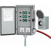 30Amp 6-Circuit Manual Generator Transfer Switch | Heavy Duty Transfer Switch Kit,L14-30 Power Inlet Box,Dual Throw Switch, Mechanical Watt Meter,NEMA 3R Rated,7500W Generators
