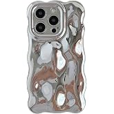 Caseative for iPhone 15 Pro Case, Silver | Water Ripple Wave Meteorite Bubble Pattern Chrome Plating Electroplated Candy Color Soft