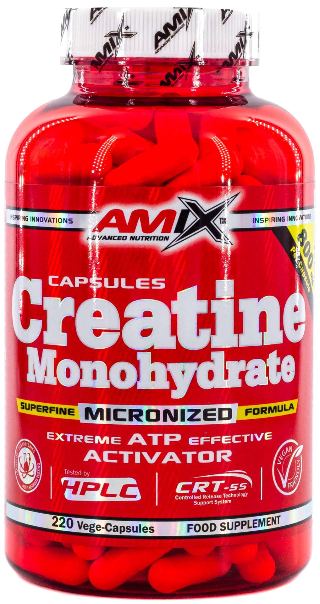 AMIX - Creatine Monohydrate - 220 Capsules - Dietary Supplement - Improves Physical Performance - Ideal for Athletes - 100% Micronized - Muscle Mass Protein