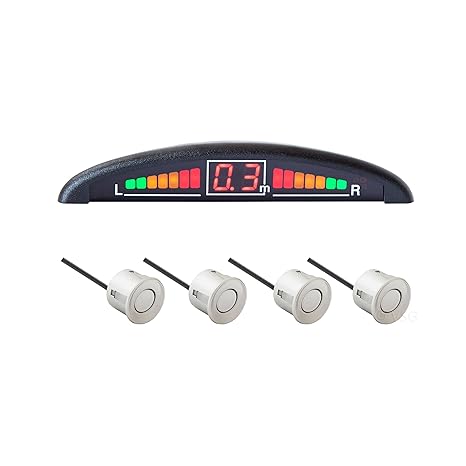 VSG® Einparkhilfe (extra lang) mit Farb-Display und eingebauten Pieper inklusiv 4 Sensoren in silber für hinten