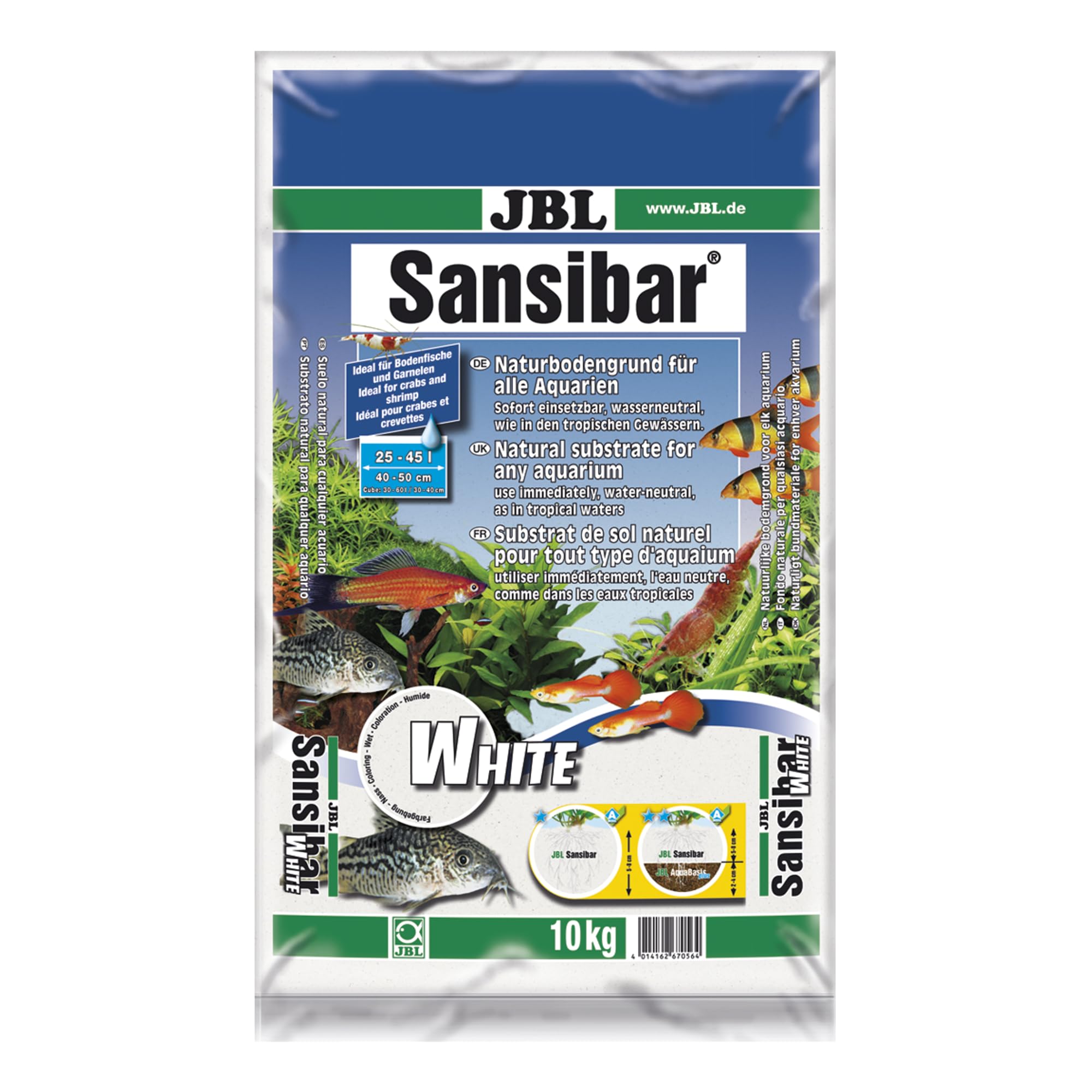 JBL Sansibar WHITE 10 kg, White, fine substrate for freshwater and saltwater aquariums