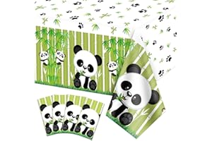 QUERICKY 4 Pack Panda Theme Tablecloths, 51x87'' Cute Panda Plastic Disposable Rectangle Table Cover, Panda Theme Decorations for Kids Birthday Party, Panda Party Supplies, Baby Shower Party Decor
