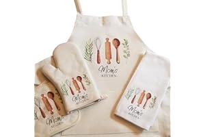 Personalized Kitchen Apron Set, Linen Apron Potholder Oven Gloves, Cotton Tea Towel, Custom Name Adult Unisex Apron, Handmade