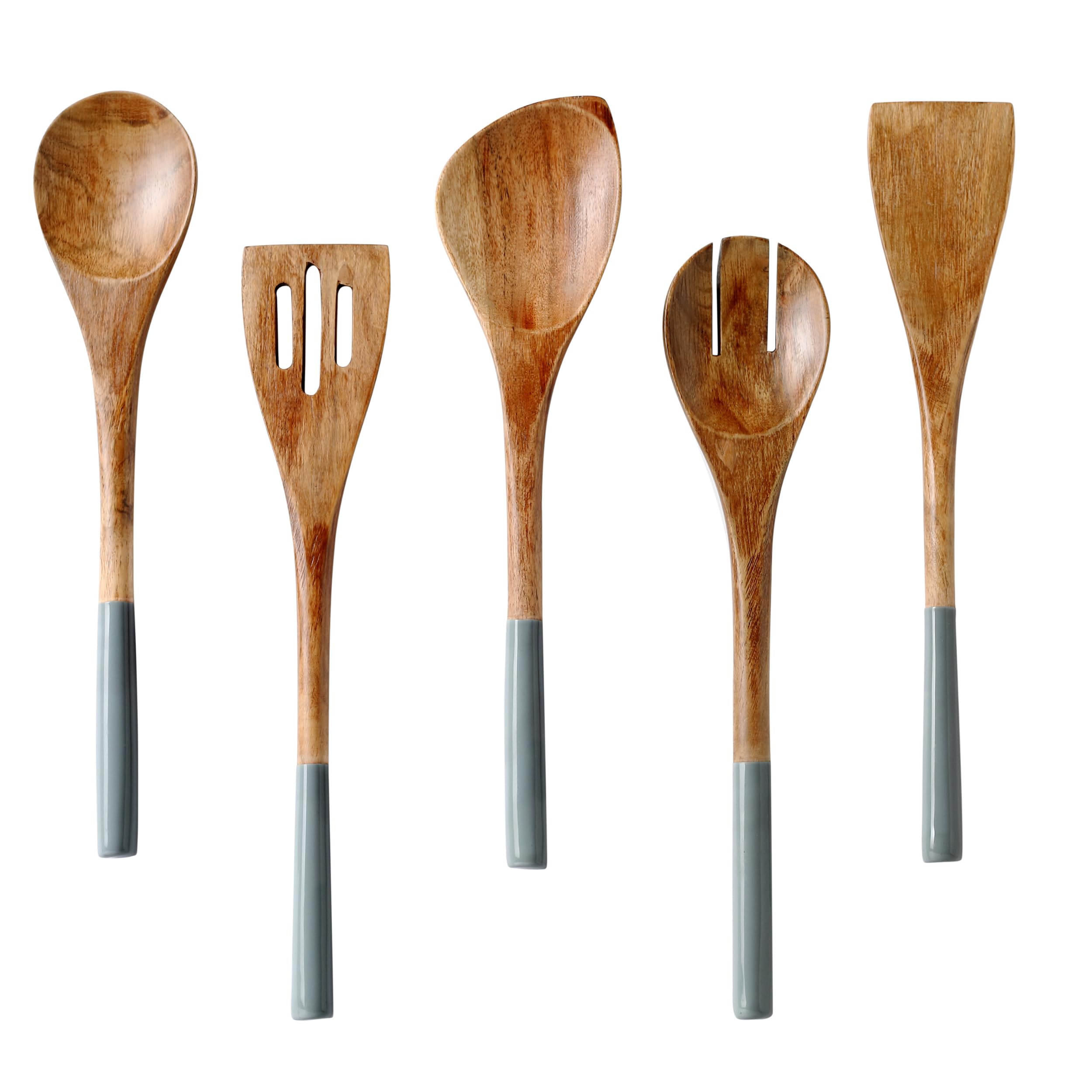 Wooden-Spoons for Cooking or Kitchen-Utensils-Set of 5, 12- Inch (Grey)