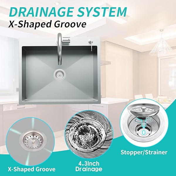 KITCHEN SINK, STAINLESS STEEL 27 X 22 INCH DROP IN KITCHEN SINK SINGLE BOWL TOP MOUNT KITCHEN SINK SET – SILICONE MAT AND DRAIN ASSEMBLY FOR MODERN KITCHEN STYLISH AND FUNCTIONAL