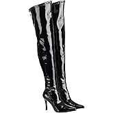 Fun Costumes Women's Thigh High Black Patent 5" Stiletto High Heel Boot, Shiny Faux Leather, Zipper Closure Size 10