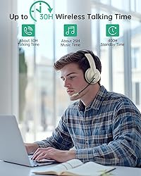 Wireless Headset with Mic for Work with AI Noise