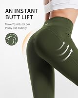 CAMBIVO Yoga Pants Women High Rise Leggings with Pockets Green view 4