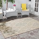 SAFAVIEH Washable Rug Outdoor Courtyard Collection - 5'3" x 7'7", Beige & Dark Beige, Non-Shedding & Easy Cleaning, Ideal for