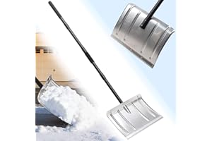 Snow Shovel for Driveway, Heavy Duty Aluminum Snow Shovel Pusher with 54" Long Handle,Ergonomic Metal Shovels Scoop for Decki