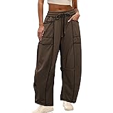 Yeokou Womens Wide Leg Barrel Sweatpants Drawstring High Waisted Contrast Stitching Baggy Joggers Casual Lounge Pockets Pants