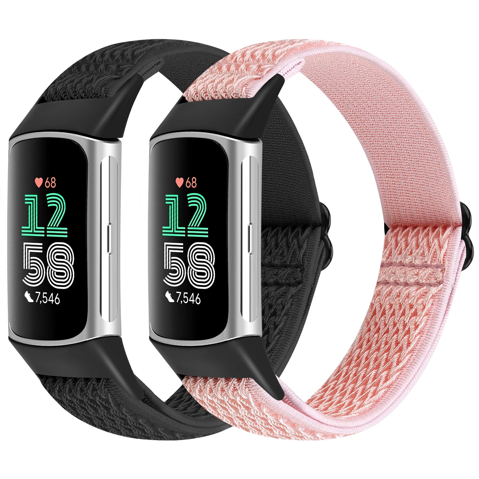 KIBDSNG Elastic Nylon Straps Compatible with Fitbit Charge 6/Fitbit Charge 5, Soft Adjustable Sport Replacement Bands for Women Men