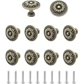 Joyangy 10-Pack Antique Bronze Cabinet Knobs Vintage Flower Drawer Pull | metal pull handle design, dresser and door use, furniture accent hardware, easy screw-in mount, retro home decor
