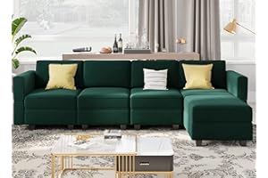 Belffin Modular Sectional Sofa Couch with Reversible Chaise - Velvet L Shaped Couch with Storage, 4-seat Convertible Green.…