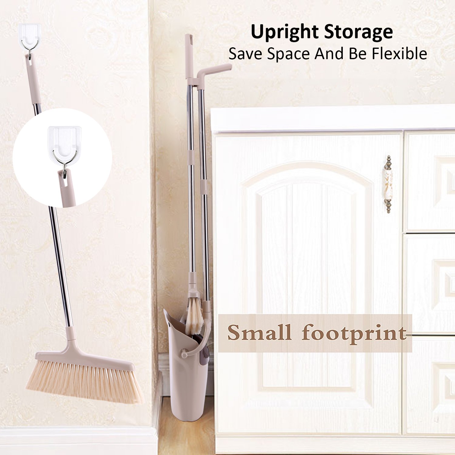 Dust Pan and Broom Set with Long Handle Combo Standing Upright Sweep Use for Pet Dog Hair Home Kitchen Office Lobby Floor