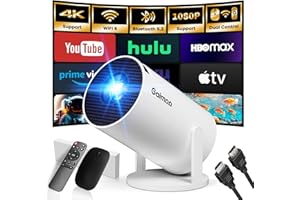 GAIMOO Mini Projector with WiFi and Bluetooth Built-in Apps Smart Projector Support 4K 1080P FHD 180° Adjustable Auto Keystone Compatibile with HDMI/TV Stick/Memory Stick/Laptop, White