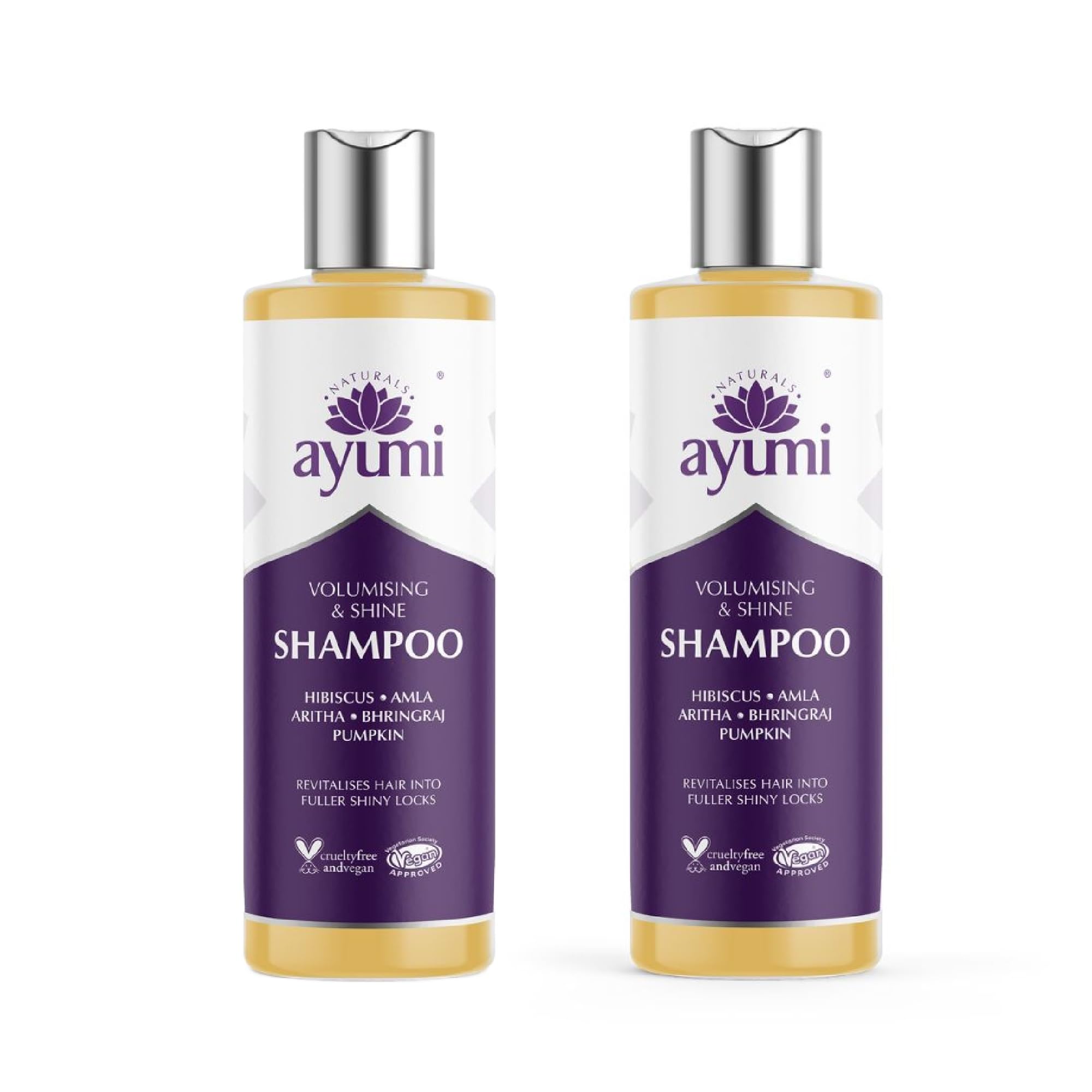 Ayumi Volumising & Shine Shampoo | DHT Blocker Shampoo with Amla Extract | Frizz EaseShampoo with Bergamot | Shiny HairShampoo | HydratingShampoo with Pumpkin | Women & MensShampoo |2 x 250 ml