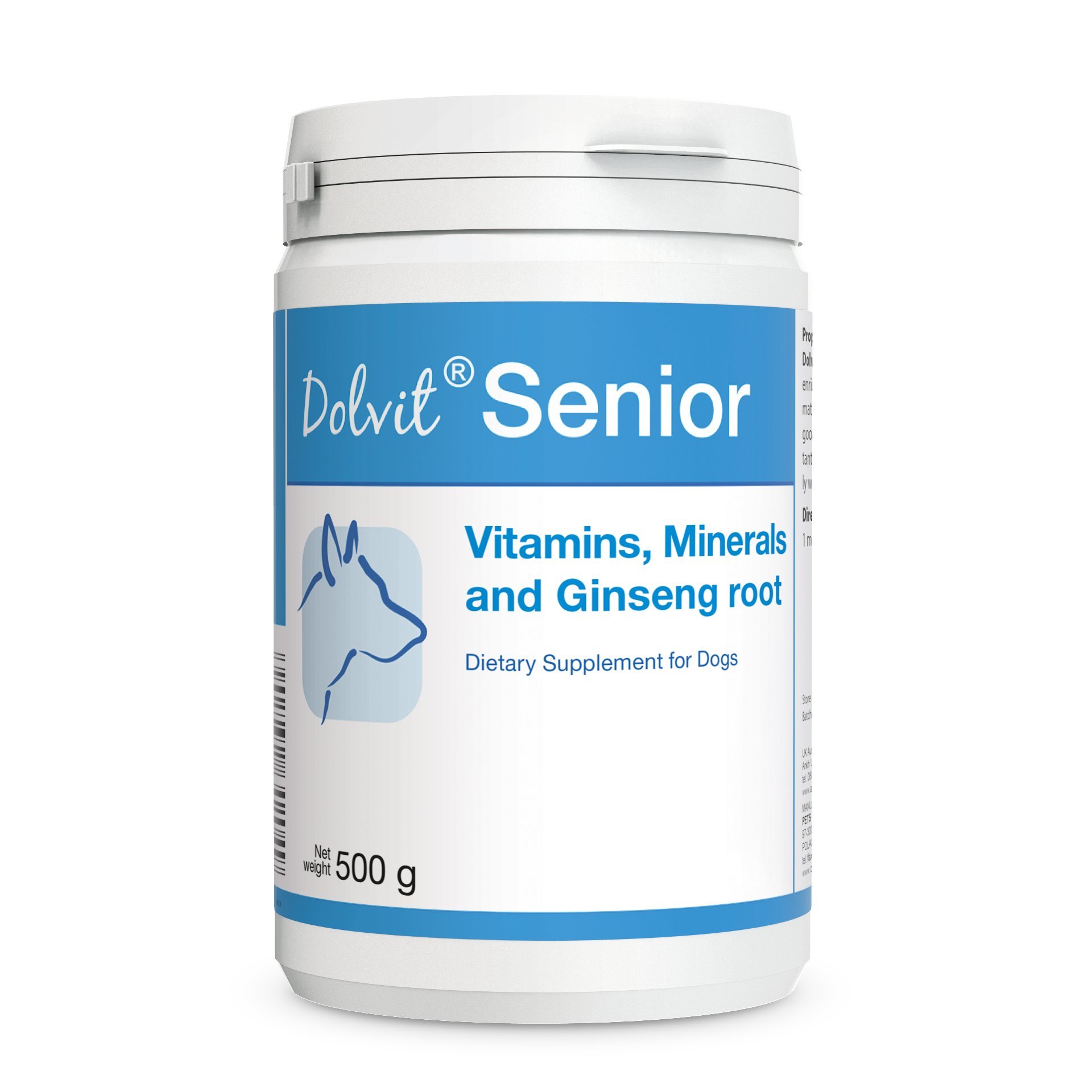 PETS Dolfos Dolvit Senior 500g powder Vitamins and Minerals, enriched with Ginseng root for mature and ageing Dogs