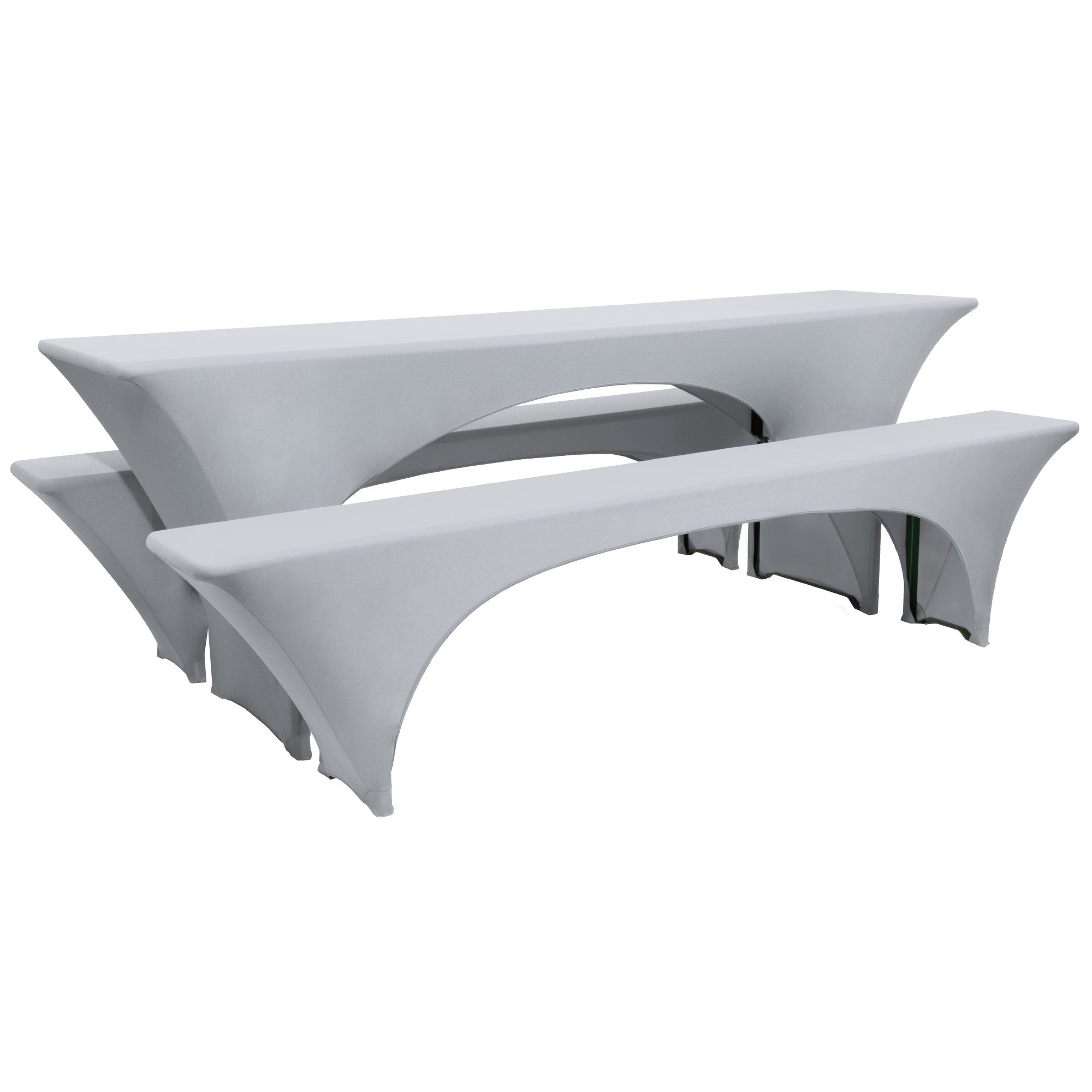 Beautissu 3pcs Stretch Tablecloth 220x70cm Victoria – Elasticated Table Cloth for Beer Trestle Table – Elegant Outdoor Table Cover + 2 Seat Covers - Grey