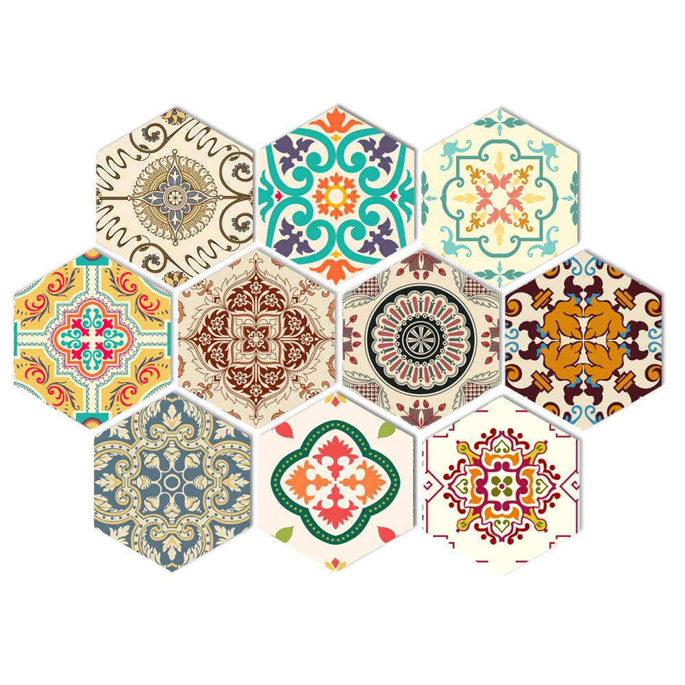 Vinyl Floor Wall Tiles Sticker for Home Decor - Hexagon Living Room Kitchen Bathroom Tiles Decals, Peel and Stick Self- Adhesive, 7.87" X 9.05" X 10 Pcs Set