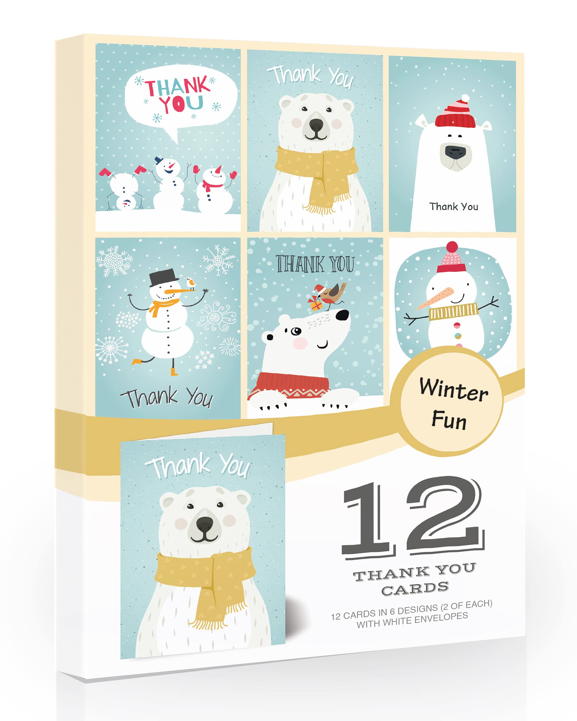 Olivia Samuel 12 x Winter Thank You Cards Folding Style MultiPack - Winter Fun Set with Envelopes