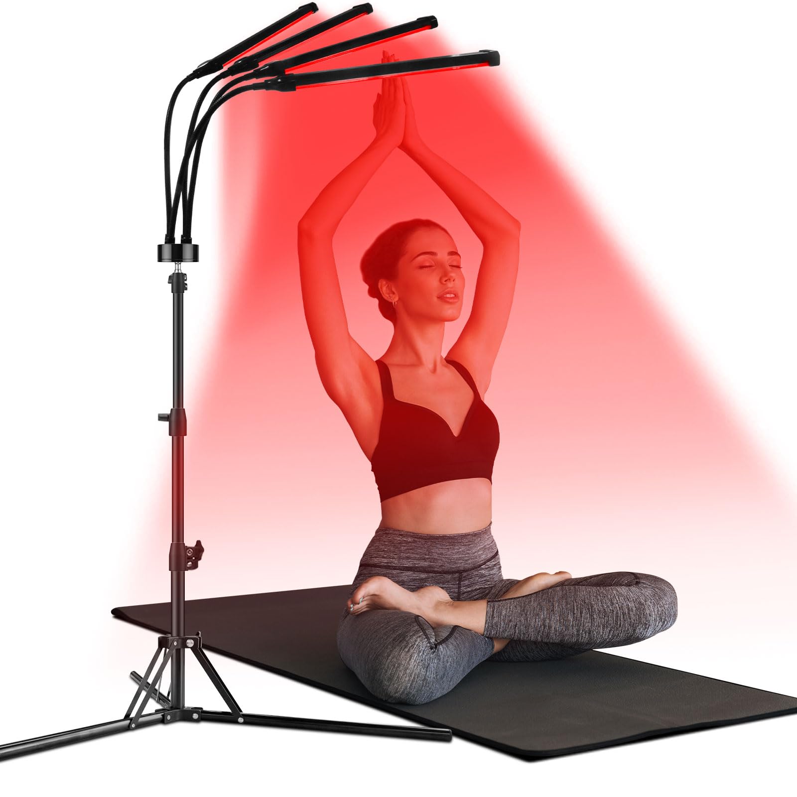 Red Light Lamp, 180LEDs Blue Light & Infrared Light with Stand, 415nm & 660nm & 850nm Infrared Light, 4 Heads Infrared Lamp with 3 Timing Settings, for Home Use