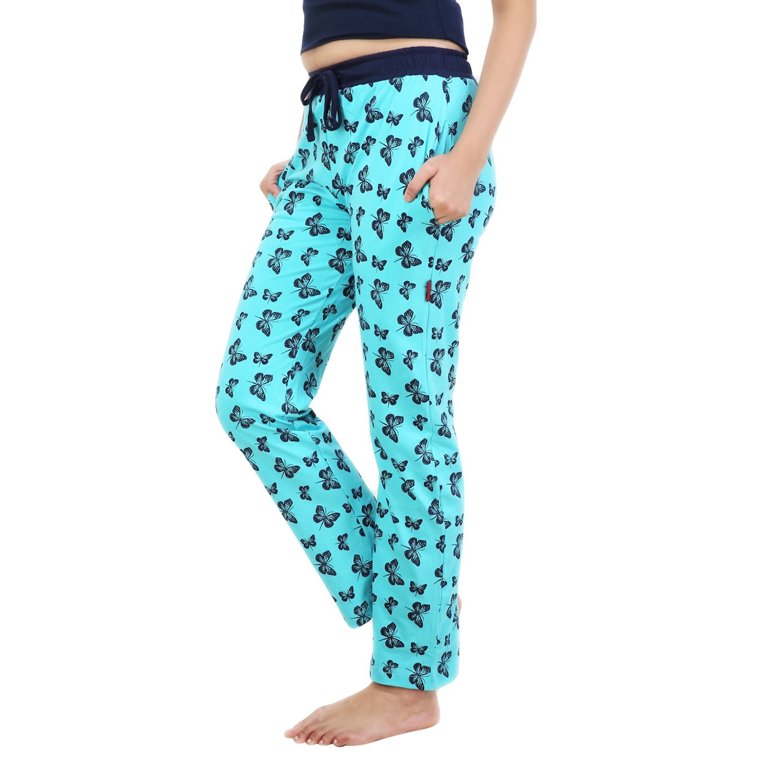 nite flite turquoise butterfly cotton pyjamas for women
