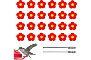 AMZLYSDOK 24pcs Hummingbird Feeder Replacement Flowers Hummingbird Feeder Replacement Parts Bird Feeder with 2 Cleaning Brush Replacement Flowers Feeding Ports for Outdoors Hanging Feeders(Red)