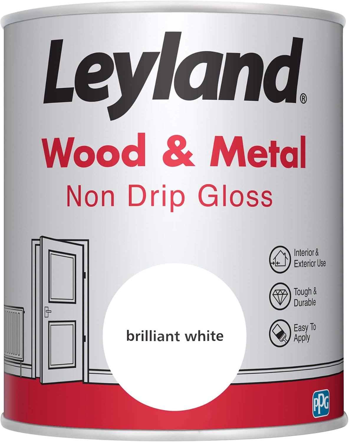 Leyland 423437 Wood & Metal Non Drip Gloss, 0.75 Liters, white, Brilliant White, 750 ml (Pack of 1)
