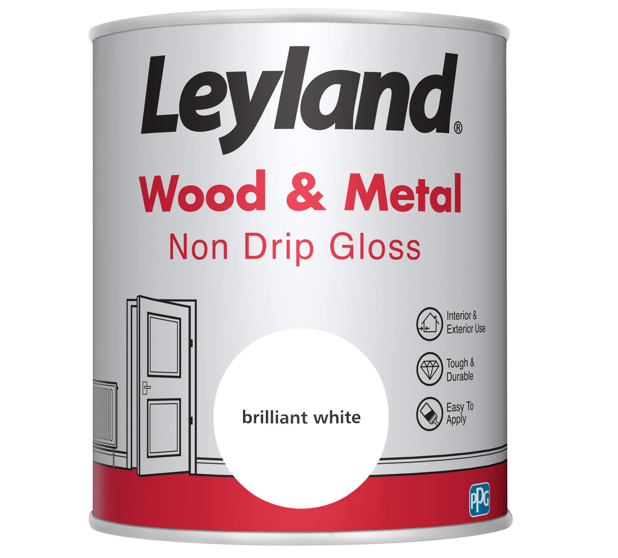 Leyland 423437 Wood & Metal Non Drip Gloss, 0.75 Liters, white