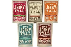 It's Jerky Y'all Plant Based Jerky and Bacony Bits Variety Pack | Beyond Tender Jerky and Crunchy Bacon Vegan Snacks | Non-GMO, Gluten Free, Vegetarian (5 Pack)