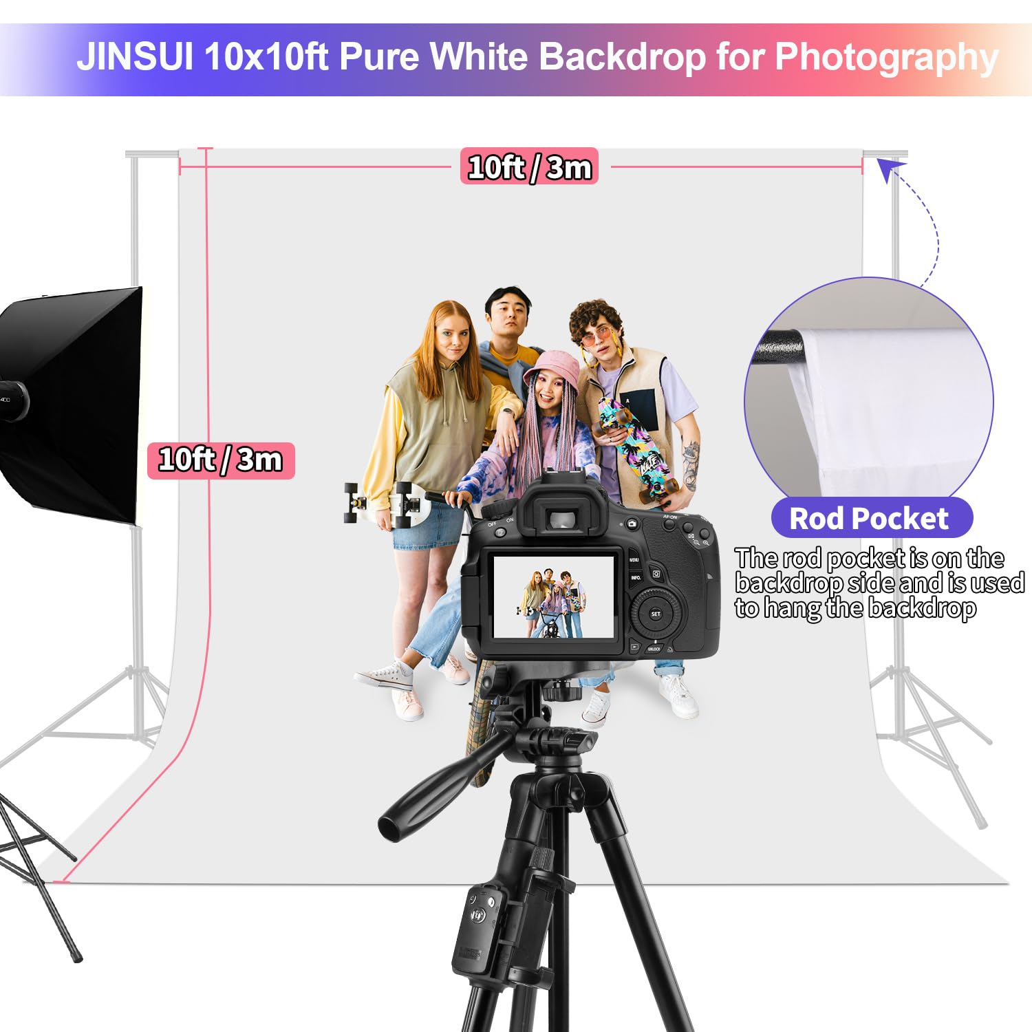 White Backdrop for Photoshoot, 10x10 ft Photo Backdrop Curtain Double-Side for Photography, Polyester Fabric White Background Screen for Photographic Studio Baby Picture Party Prop (Backdrop Only)