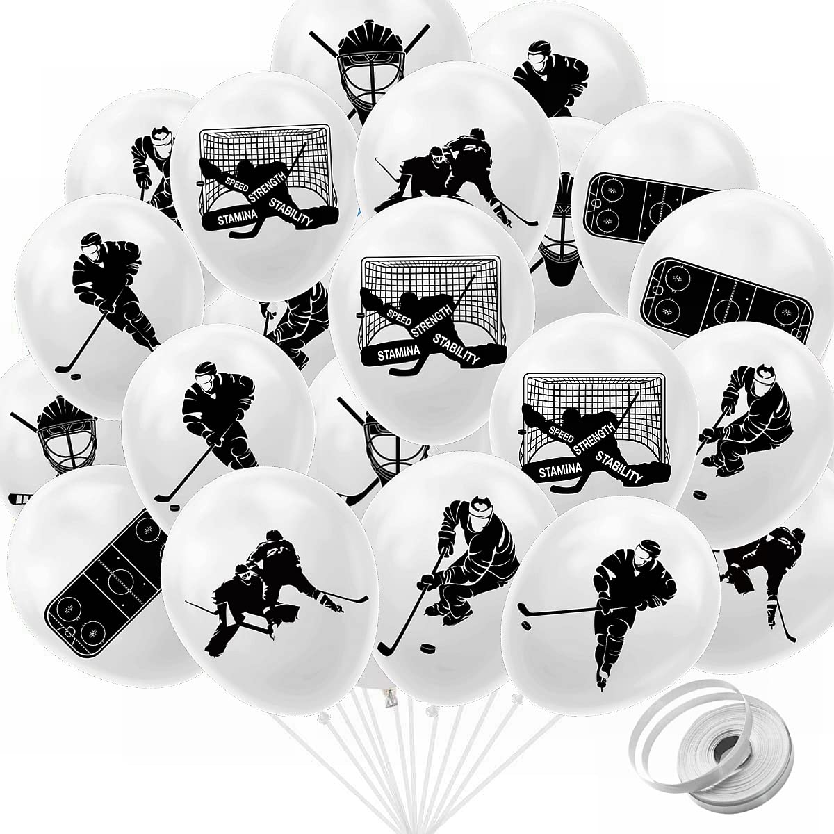 Photo 1 of (Speed/Strength/Stamina/Stability) Ice Hockey Party Latex Balloons Hockey Birthday Party Balloons Hockey Player Puck Themed Balloons for Man Hockey Fans Birthday Game-day Sport Party Supplies
