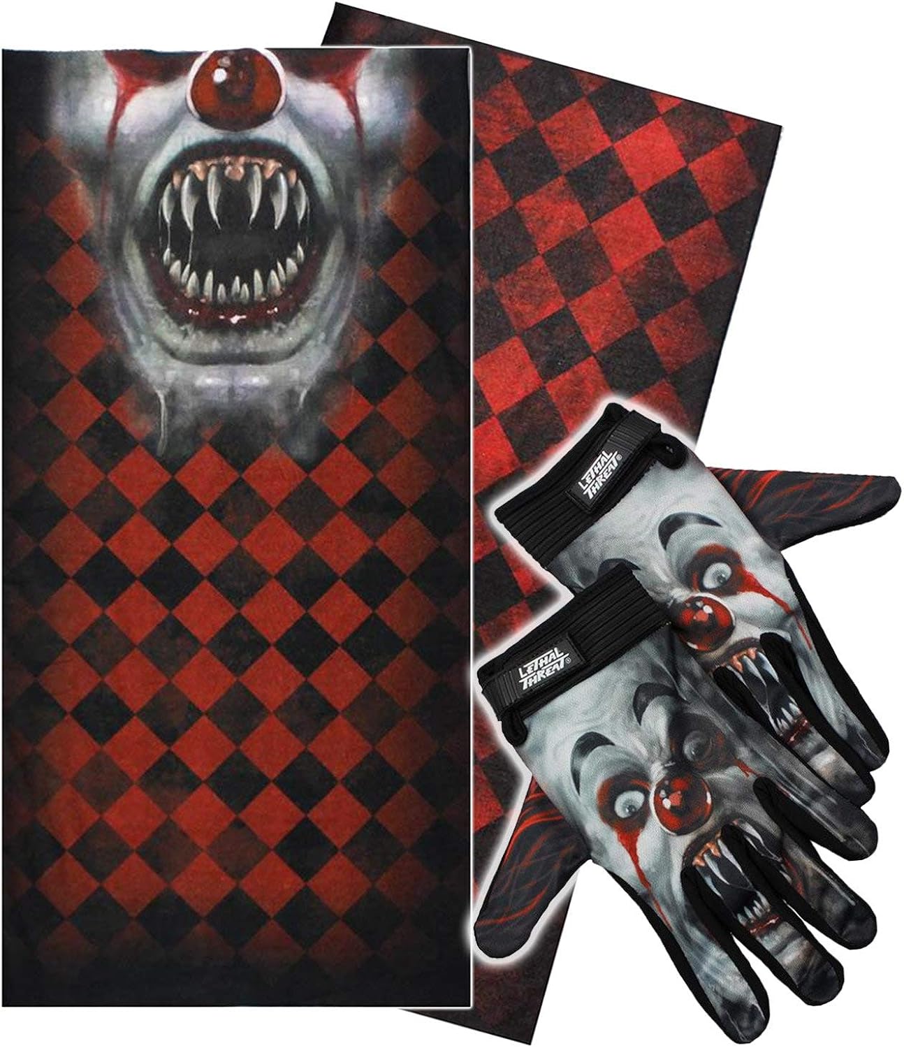 Clown Glove/Face Mask Bundle Medium White/Red/Black Clothing