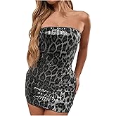 Floerns Women's Y2k Mini Dress Cheetah Sequin Strapless Tube Date Night Bodycon Dresses