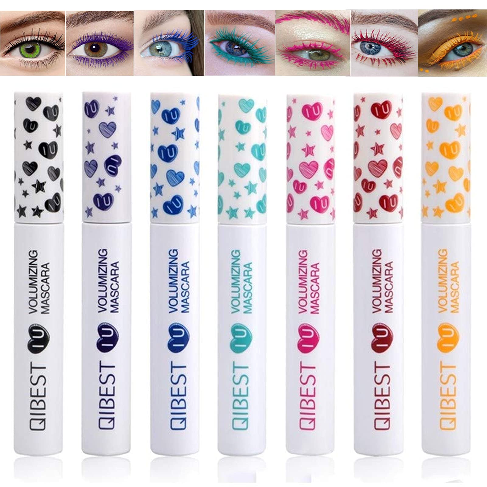 7 Colors Colorful Mascara Rainbow Colorful Waterproof Mascara 3D Fiber Lash Mascara Volume Eye lash