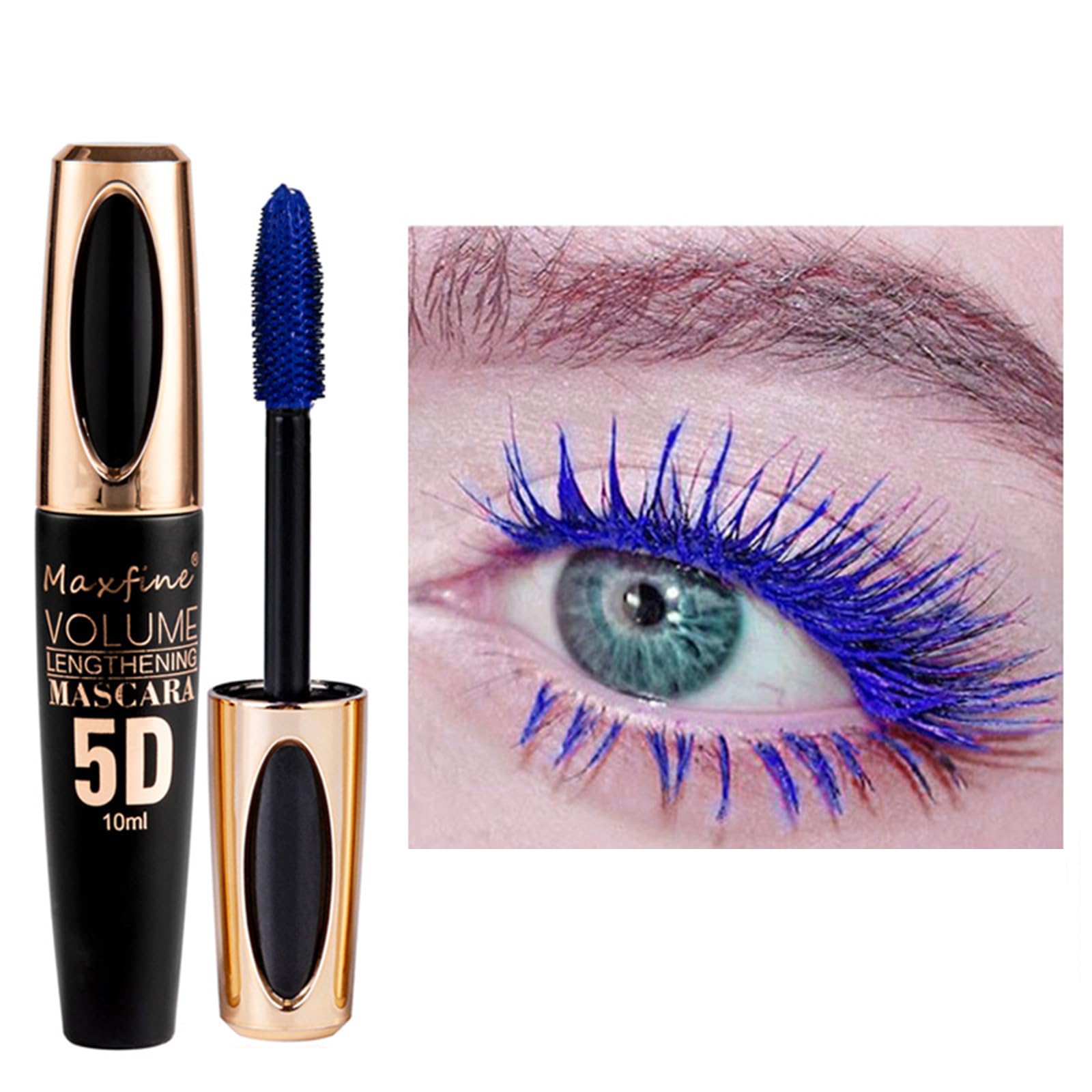 Blue Mascara,5D Silk Fiber Eyelash Volume with Soft Brush, Lash Sensational Volumizing,Long-Lasting Waterproof No Smudge with False Lash Effect(Black Tube-Blue)