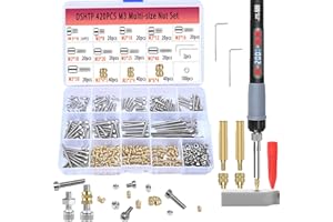 M3 Threaded Inserts Set –420Pcs Heat Set Bolts Nuts with M3 Insert Tip and 60W Digital Soldering Iron Kit, 2 Interchangeable 