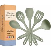 Starpack Stir and Serve Silicone Cooking Utensils Set (5-Piece, 11") - LFGB Non Toxic, 600&deg;F Heat Resistant, BPA-Free - One-Piece Seamless, Dishwasher Safe - for Nonstick Cookware, Sage Green