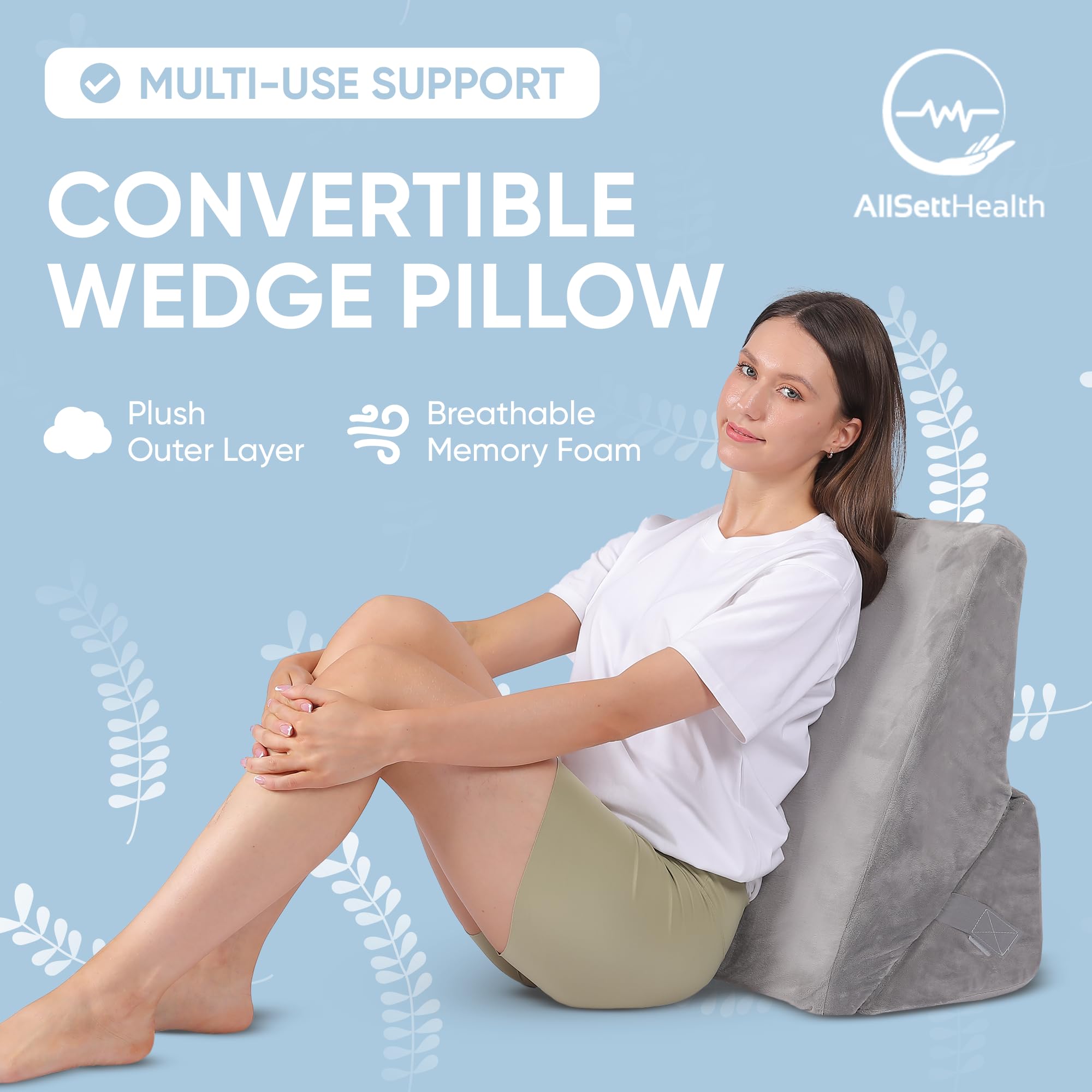 AllSett Health Adjustable Bed Wedge Pillow for Sleep Apnea, 7 in 1 Body Positioner Bed Wedge Pillow for Sleeping, Acid Reflux Pillow, GERD, Anti Snore Sleep Apnea Pillow, Heartburn