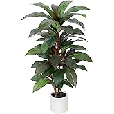 Artificial Dracaena Plant Indoor 4 FT, Fake Tree with White Planter, Faux Yucca Silk Floor Plants Indoor, Artificial Trees for Home Office Decor Indoor Outdoor Housewarming Gift