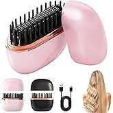 Mini Straightener,Rechargeable Portable Hair Straightener Brush,Fast Heating Hot Comb,Anti Scald Shell,3-Speed Temperature Control,Lightweight Mini Hair Straightener Brush for Home Travel Gift (Pink)