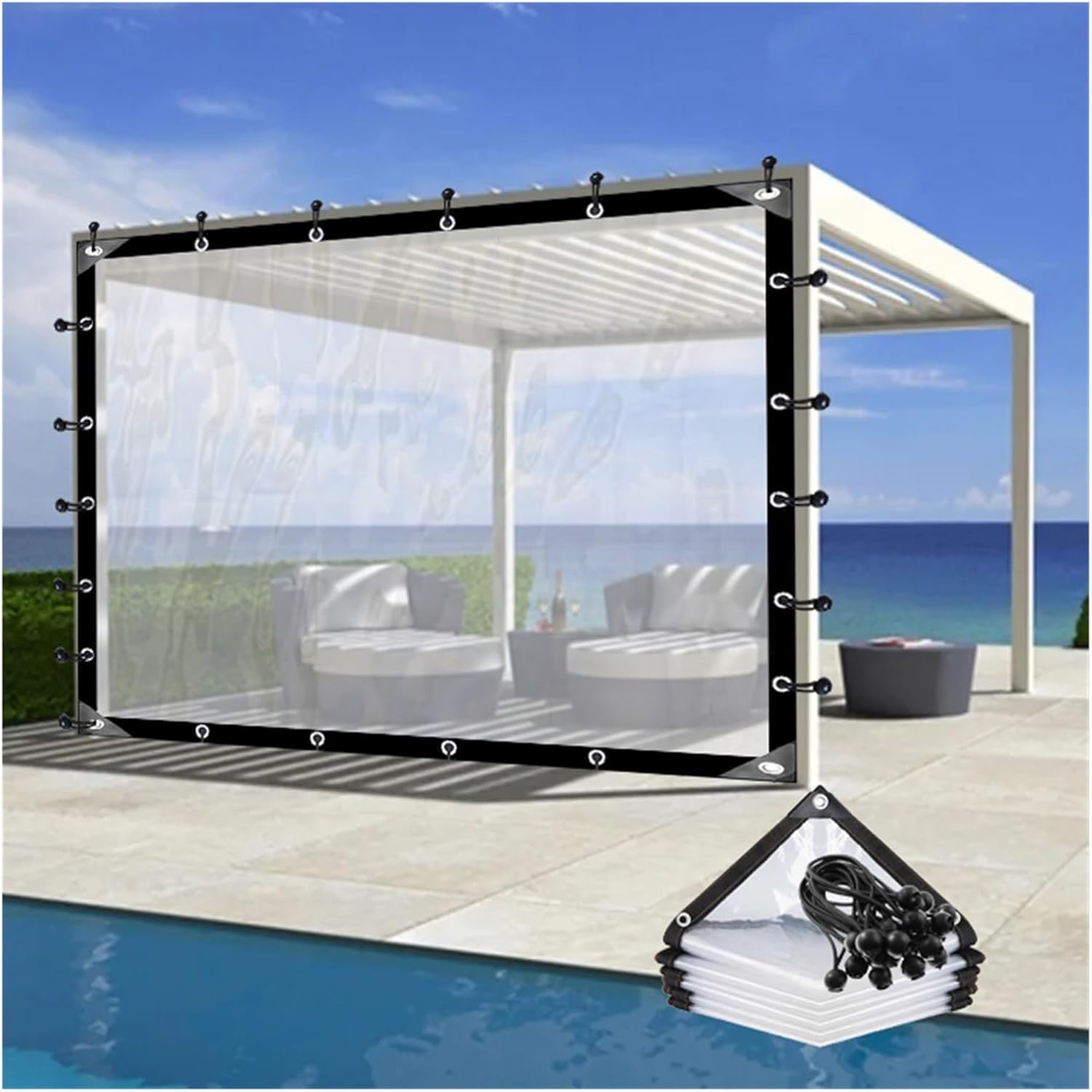 Outdoor Curtains - Outdoor Clear Tarp Curtain Waterproof Side Panels with Grommets 0.12mm Garden Gazebos Curtain PE Plastic Partition Screen, Customizable AFGZQ (Color : Clear, Size : 8.2x13.12ft/2.5x4m)