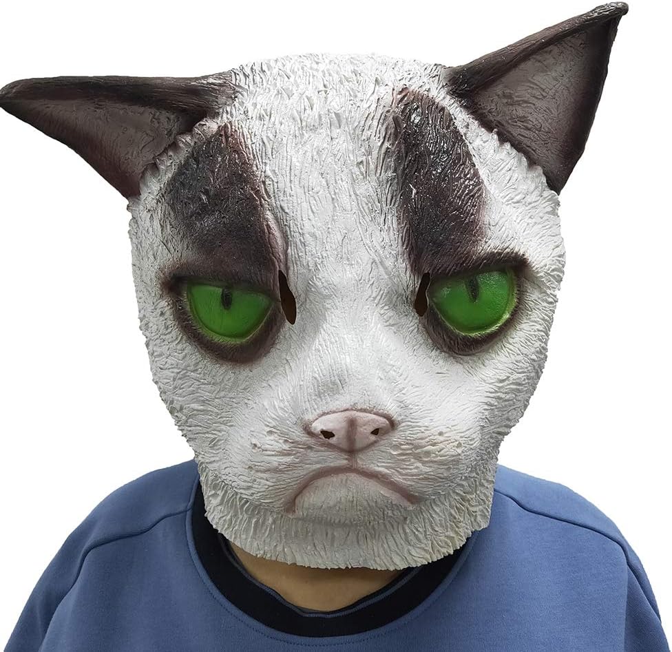 Lepy Grumpy Cat Mask, Novelty Halloween Costume Latex Animal mask Adult Size (White)