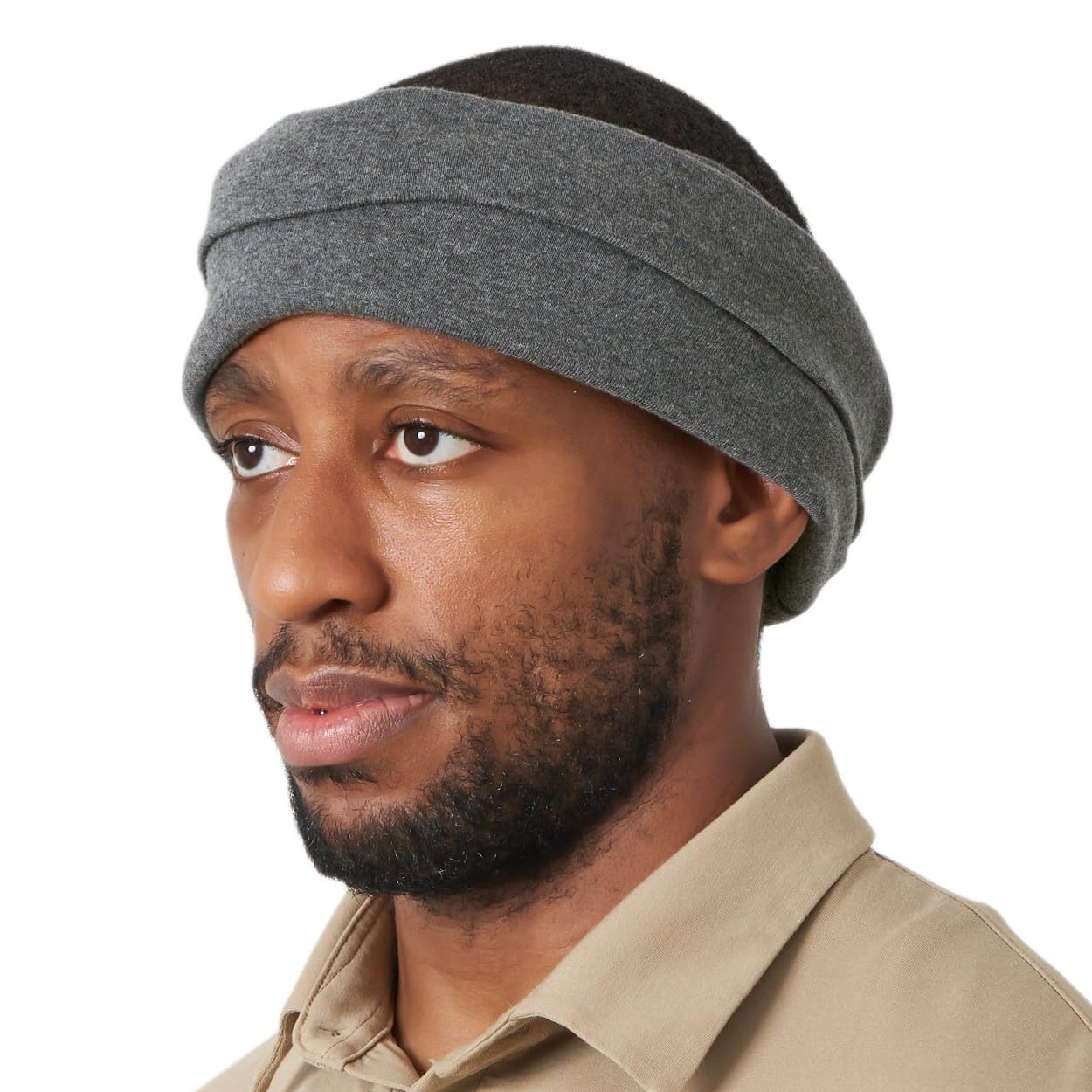 CHARM Womens Headband Neck Gaiter - Mens 100% Organic Cotton Hair Wrap Ear Warmer Circle Tube Scarf Dark Grey