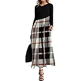 SAUKOLE Womens Maxi Dresses Casual Long Sleeve V Neck Empire Waist Dress Trendy Fall T Shirts Long Dress