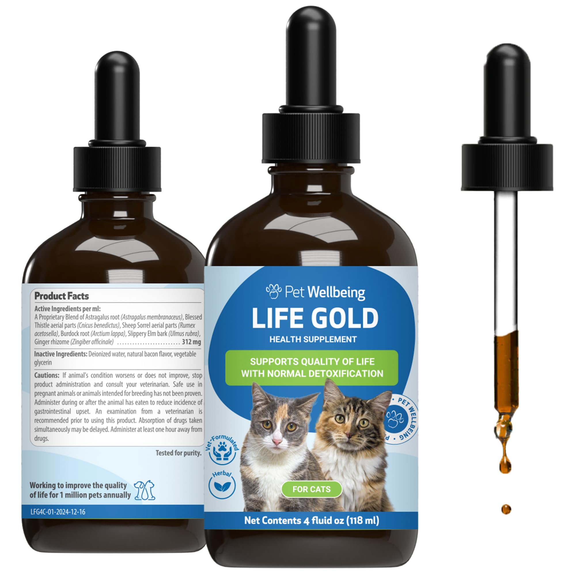 Pet Wellbeing Life Gold for Cats - Supports Detoxification, Immune System Health, Antioxidants - Vet-Formulated Herbal Supplement – 4 oz (118 ml)