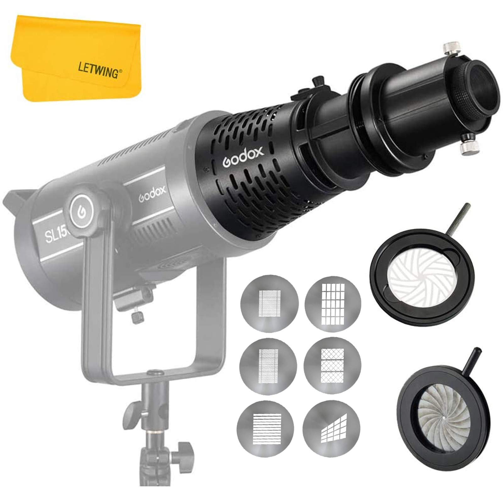 Godox SA-17 Bowens Mount Adapter with SA-P Projection Mount Adapter, Godox SA-06 Iris, Godox SA-09 GOBO Set and Godox SA-10 GOBO Support Set for Godox VL Series / SL150WII / 200WII/ FV150 / 200 etc