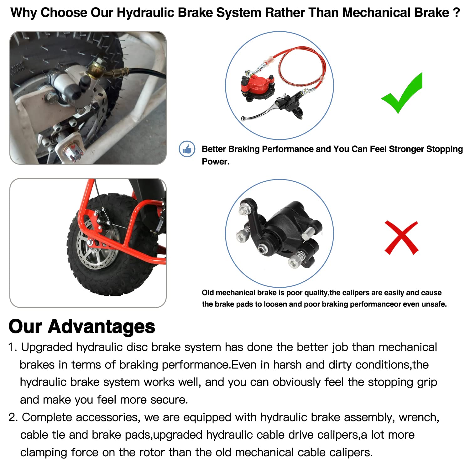 YOXUFA Mini Bike Hydraulic Disc Brake Caliper Kit For Baja Doodle Bug Db30 Blitz Dirt Bug Predator 79cc 97cc 2 8hp Mini Bike Parts With 50 Inch Hose Tube Master Cylinder
